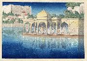 Charles W. Bartlett Prayers at Sunset, Udaipur, India, woodblock print by Charles W. Bartlett, 1919, Honolulu Academy of Arts china oil painting artist